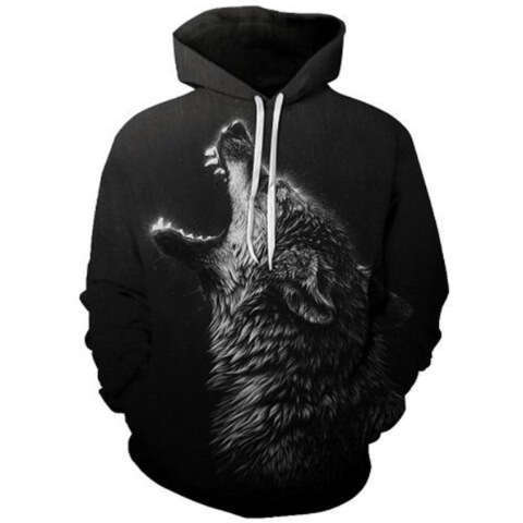 European And American Foreign Trade 3D Wolf Print Hooded Pocket Pullover Sweatshirt Men's Trendy Hooded Sweatshirt