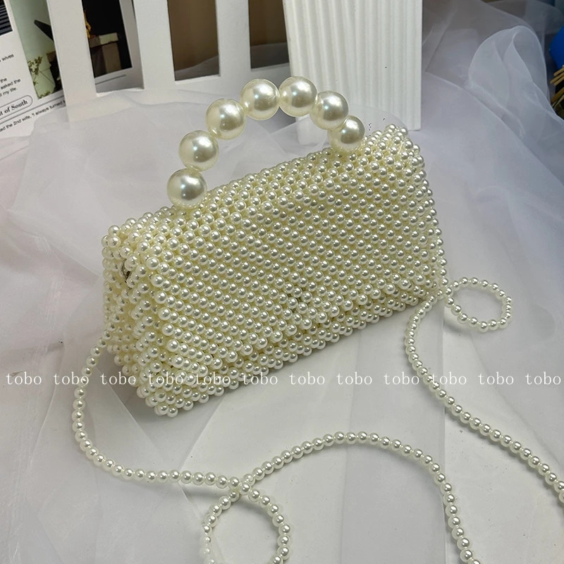 SHINE Pillow Comestic Pearl Beaded Box Long Belt Fashion Designer Crossbody Bags Unique Handle Ladies Vacation Travel Purses