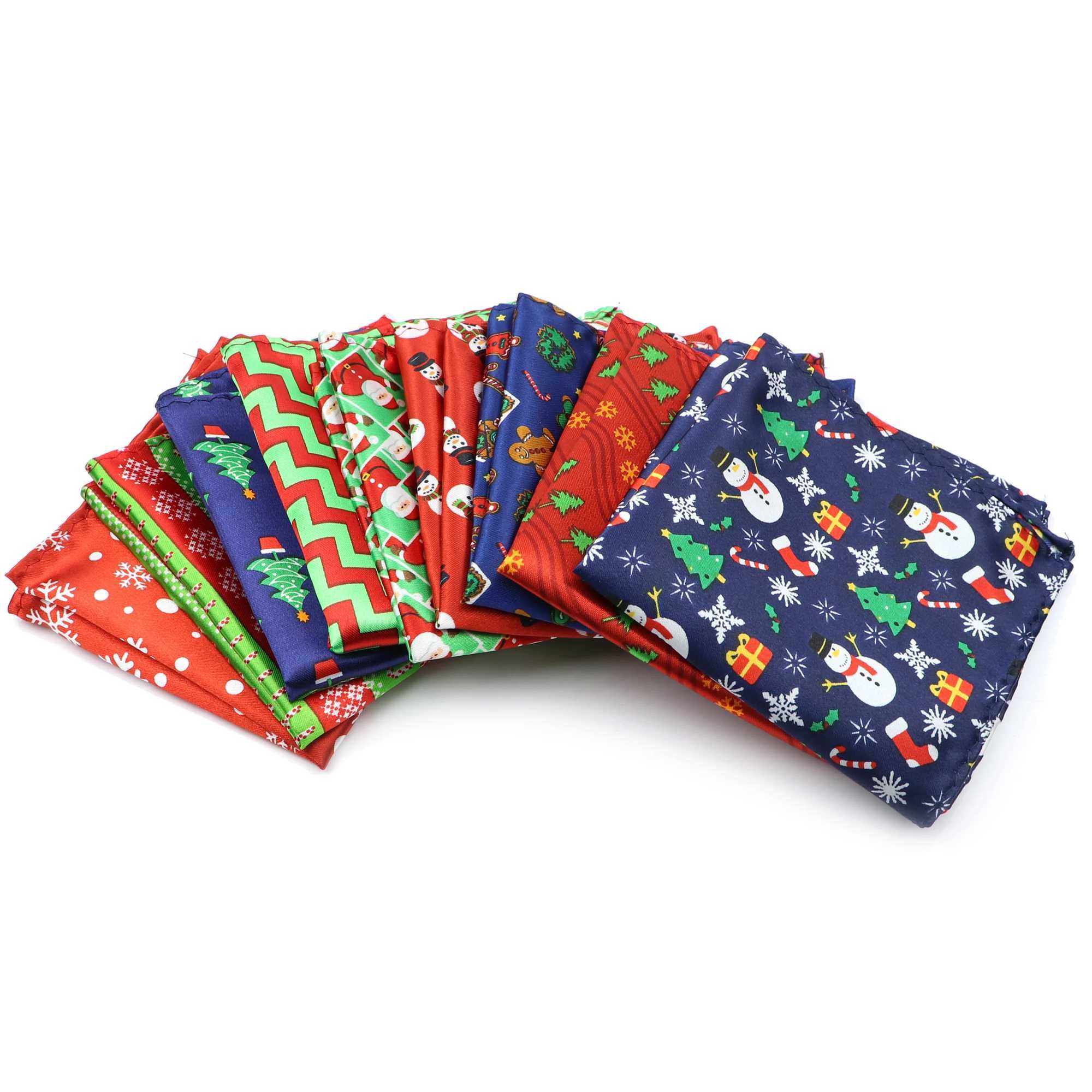 New Christmas Handkerchief Polyester Hankie Pocket Square Hand Made 22cm Women Men Casual Party Gift Tuxedo Bow Tie AccessoryX240921