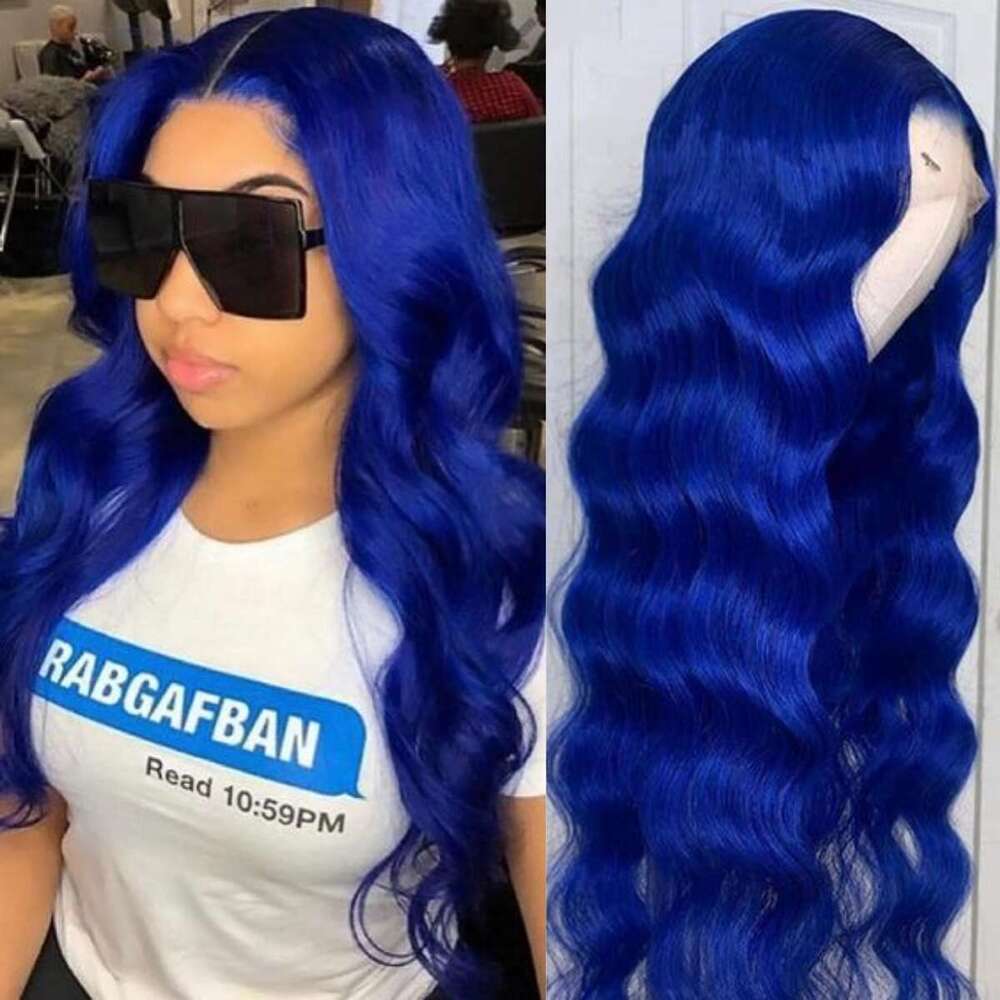 13x4 Navy Body Wave Frontal Brazilian Hair Blue Colored HD Transparent Lace Front Wigs For Women Pre Plucked