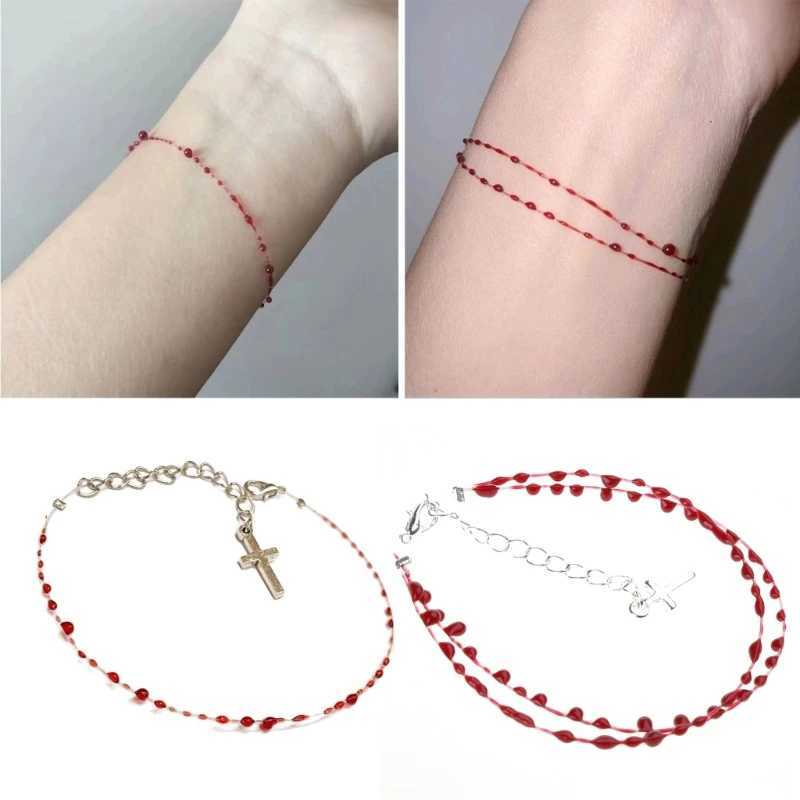 Blood Drop Bracelet Handmade Blood Bead Single/Double Layer Bracelet Adjustable Bracelet with Pendant for AdultX240921