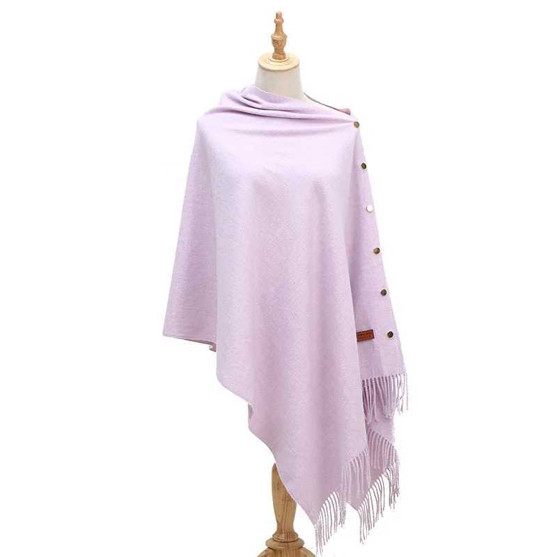 Spring and Autumn Womens Imitation Cashmere Womens Shawl Warm Solid Color Tassel Shawl Dual purpose Raincoat Shawl Pink W240921