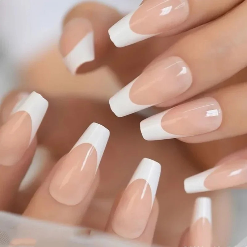 Heallor 24pcs French Fake Nail Reusable Nude Full Cover Press on Nail Tips Square Head Ballerina Detachable Artificial Finger Fa 240914