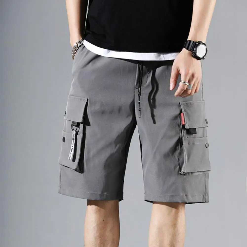 Drawstring Cargo Shorts Men Quick Dry Multi pocket Loose Casual Baggy Shorts Hip Hop Wide Leg Sport Shorts StreetwearX240921