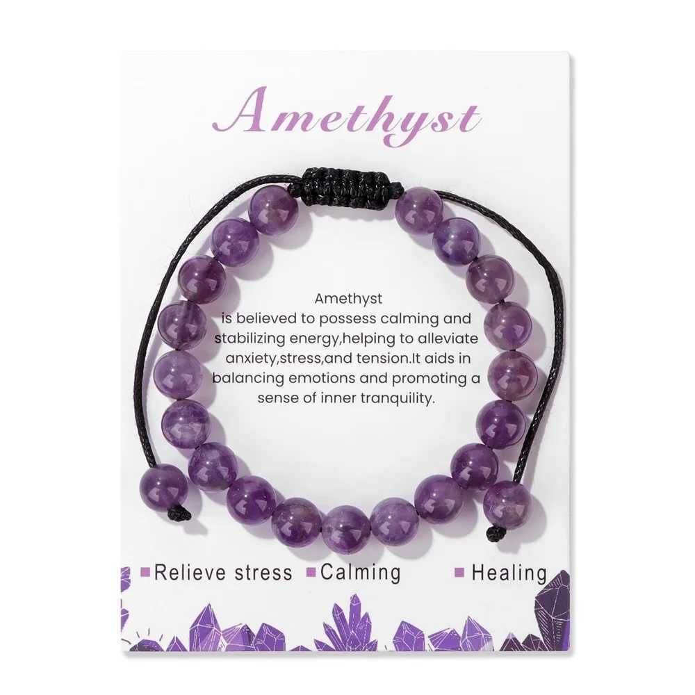 Adjustable 8mm Pink Rose Quartzs Beads Bracelet With Card Natural Stone Braided Bracelets Bangles For Women Men Yoga JewelryX240921