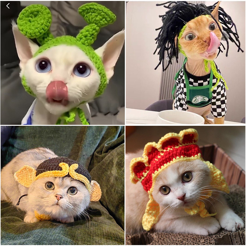Halloween Cross border cat wool woven hat Small dog hand-crocheted funny cute decorative dog accessories headwear
