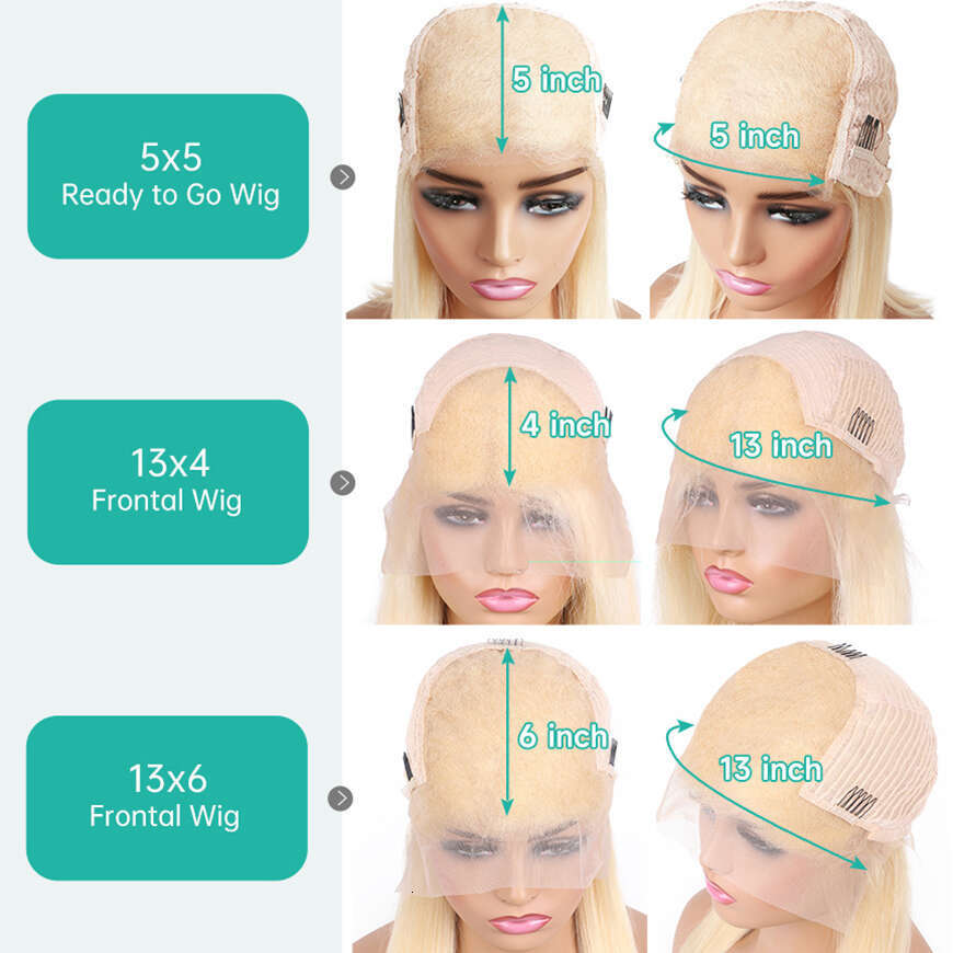 613 Blonde Glueless Human Hair Ready to Wear 5x5 Closure 13x4 13x6 Straight Bob Wig Front Frontal Brazilian Wigs on Sale