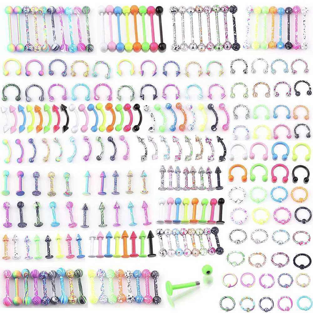 10pcs Mix Bar Ball Ring Spiking Stainless Steel Ear Eyebrow Lip Nose Hoop Tongue Piercing Set For Women Men Jewelry Earring Y240921