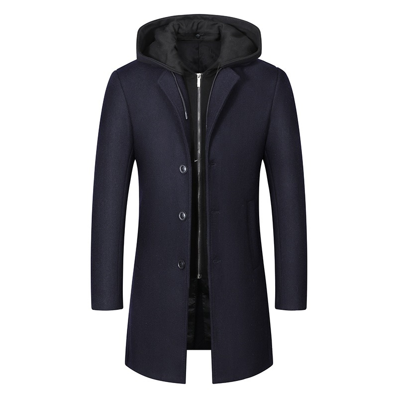 Winter Men's Woolen Hooded Fake Two Piece Thickened Long Cashmere Coat Business Casual High Quality Men Park Coat Men