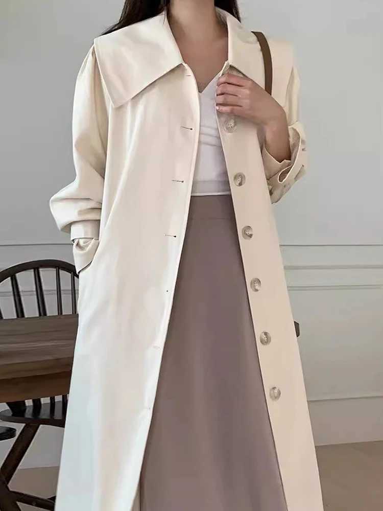 Gagarich Korean Chic Autumn Winter Retro Temperament Big Lapel Single Breasted Loose Medium Long Sleeved Woman Trench CoatX240921