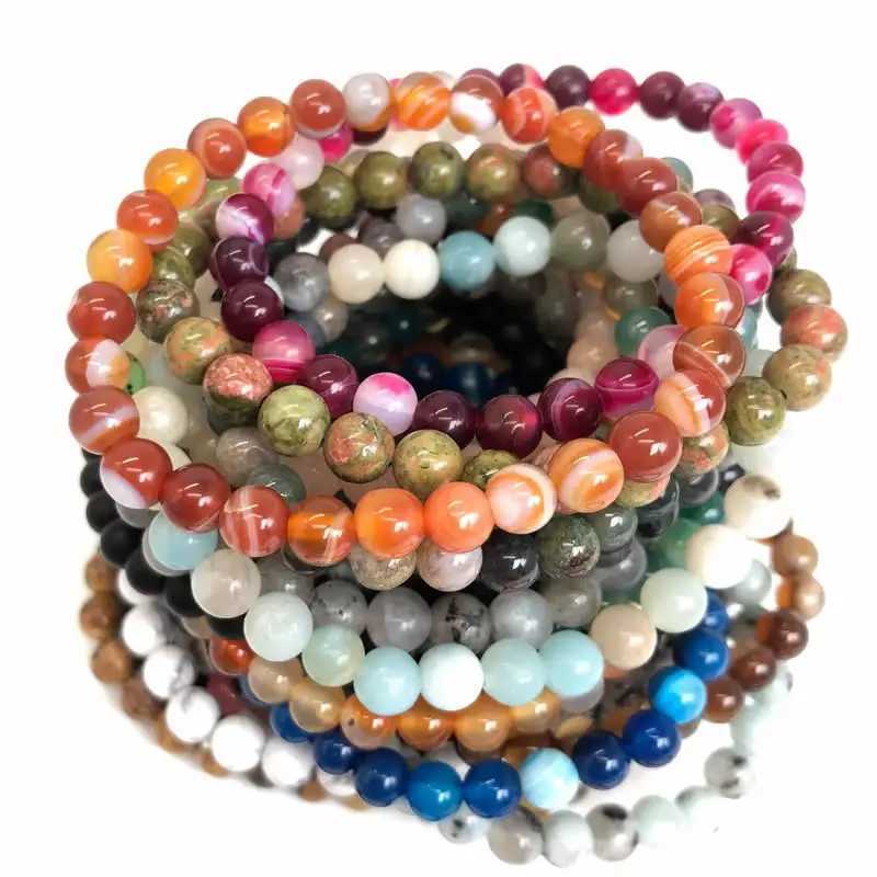 6MM Natural Stone Beads Bracelets For Women Men Multicolor Agate onyx crystal quartz Stretch Bracelet Handmade JewelryX240921
