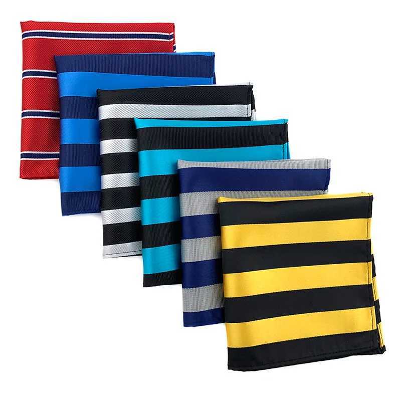Blue Gray Yellow Pink Mens Handkerchief Striped Printed Hankies Silk Polyester Hanky Business Pocket Square Chest Towel 25*25CMX240921