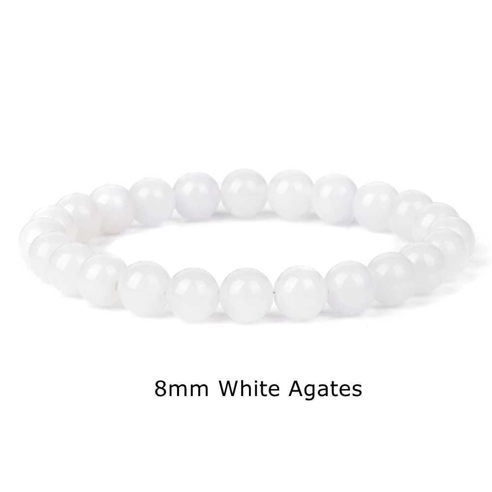 Fashion White Agates Bead Bracelets Natural Stone Beaded Bracelet 4 6 8 10mm Stonebead Bracelets for Women Men Jewelry BanglesX240921