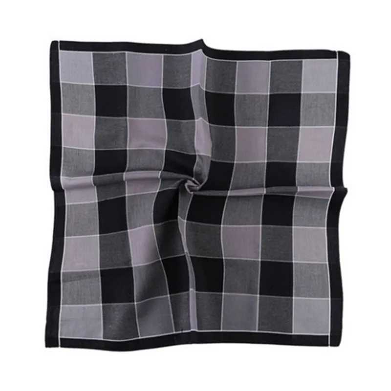 3Pcs 43x43cm 100% cotton black gray English striped checkered mens pocket wedding party business handle W240921