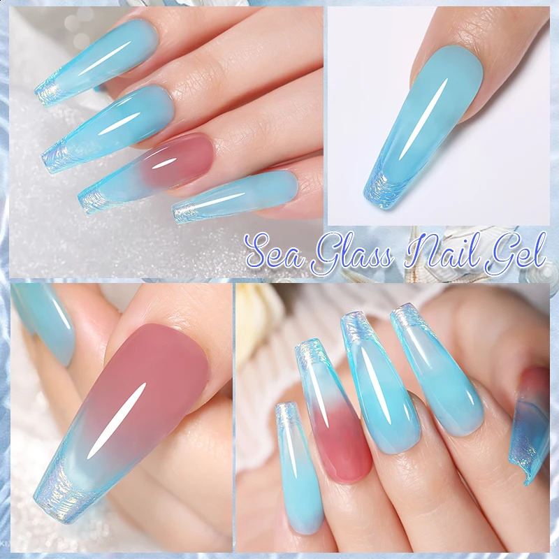 LILYCUTE 6Pcs 7ML Jelly Glass Gel Nail Polish Set Sea Blue Varnish Semi-transparent Nail Art Semi Permanent UV Gel Varnish 241105
