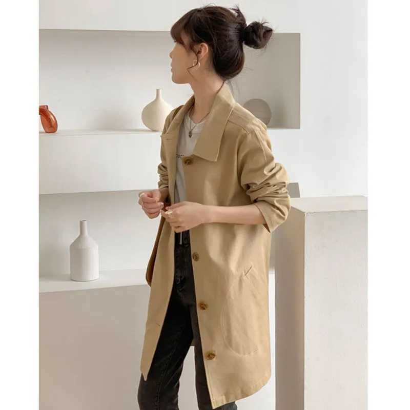 2023 Spring Casaco Feminino Trench Coat Women Loose Windbreaker Coat Female Black Mid-Length Cardigan Outerwear FemaleX240921