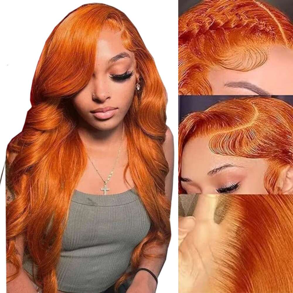 13x4 Orange Colored Body Wave Frontal Brazilian Wigs Ginger HD Lace Wig Human Hair Pre plucked