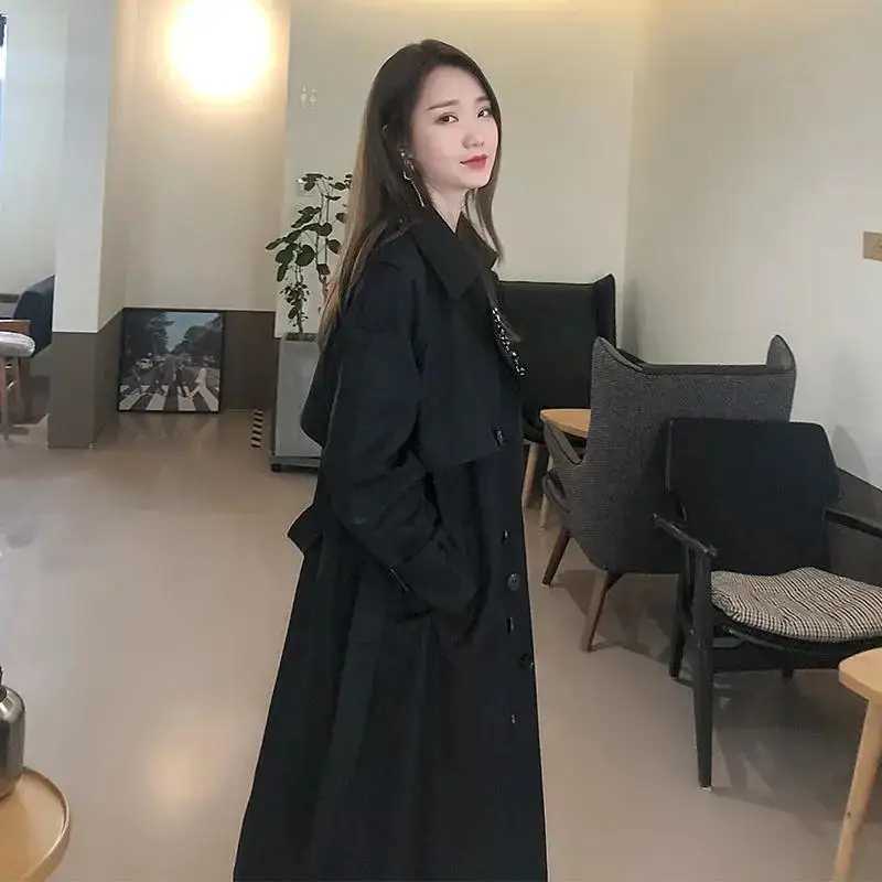 2024 Autumn New in Outerwears Mid Length Model Womens Windbreaker Plus Size Double Breasted Trench Coat with Belt Long JacketsX240921