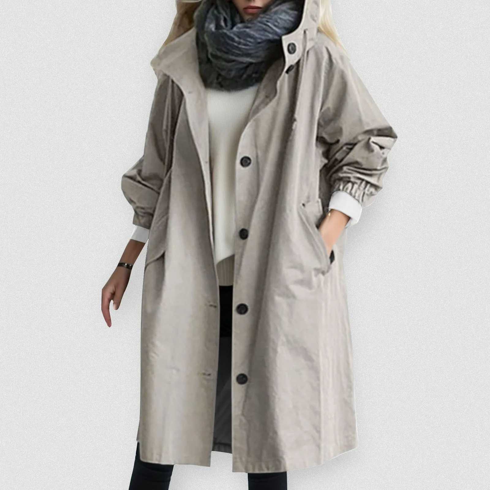 Loose Comfortable Hooded Temperament Ladies Outwear Womens Elegant Windbreaker Winter Trendy Womens Long Trench CoatX240921