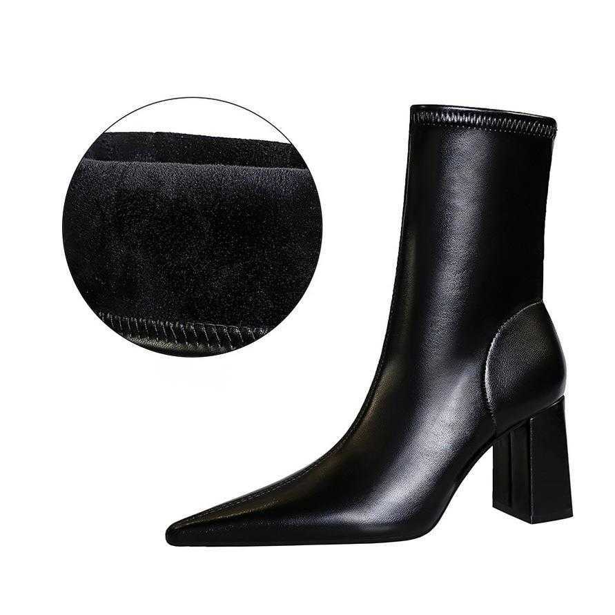 CMM Fashion Simple Sexy Nightclub Slim Thick Heel High Heel Pointed Winter Slim Boots Womens Short Boots