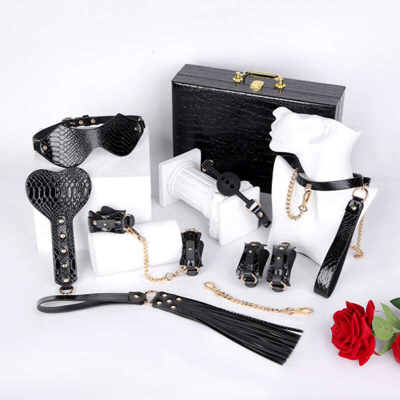 Crocodile Pattern SM Prop 7-Piece Set Couple Binding and Binding Set PU Leather Whip Handcuffs Collar SM Supplies Hair Replacement