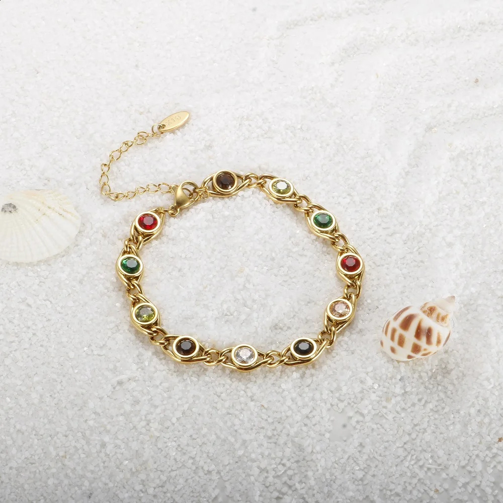 Exquisite Colorful Zircon Bracelet Stainless Steel Gold Plated Jewelry for Women Fade Resistant Wholesales Trendy Gift 240919