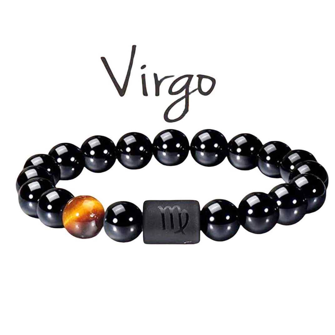 FTCY 10mm Zodiac Yellow Tiger Eye Stone Bracelet for Men Women Black Agate Crystal Elastic Cord Hand Chains Couples JewelryX240921