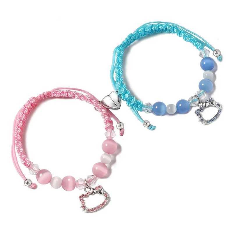 KMVEXO Spider Kitty Charm Bracelets Rope Heart Magnetic Matching Bracelets for Couples Crystal Beaded Bracelet Halloween JewelryX240921