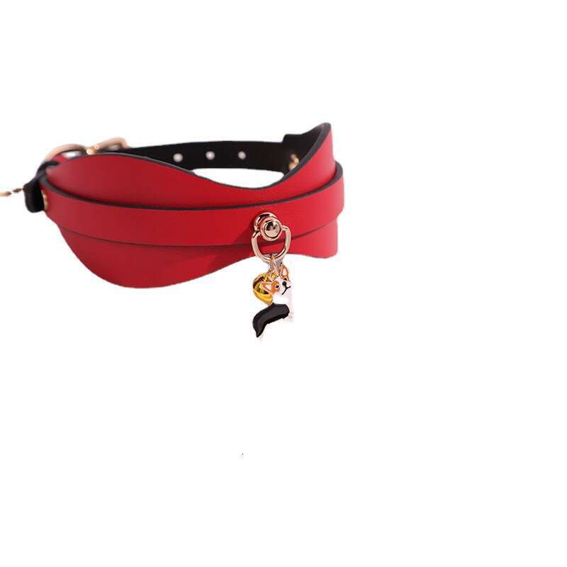 High end SM props, genuine leather sex collar, sexy and bright red sex traction neck cover with pendant, alternative adult products
