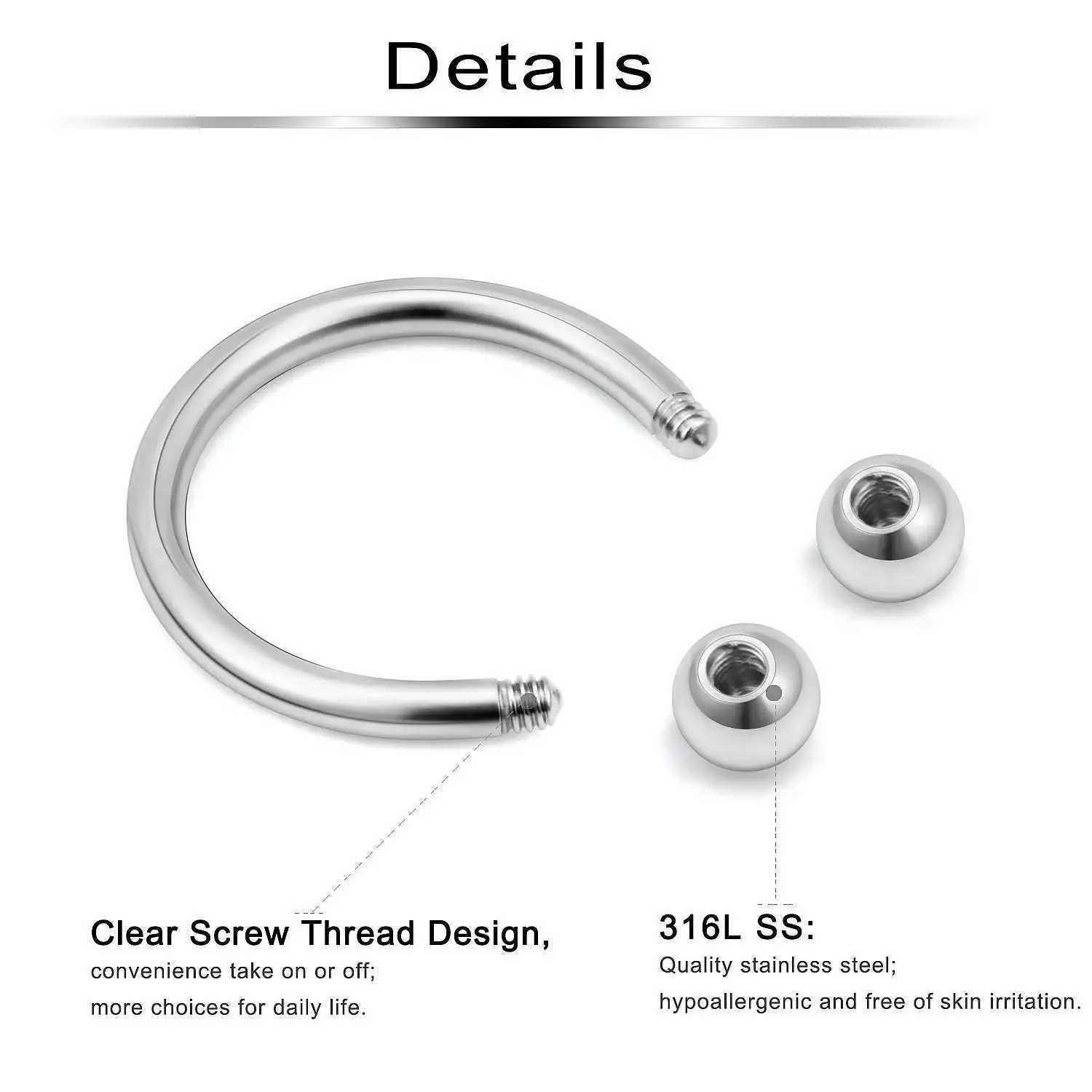 Lip Rings 2PCS Labret Jewelry Lip Barbell Ring Snake Bite Piercing Jewelry 16G Helix Earring Daith Tragus Cartilage Stud Y240921