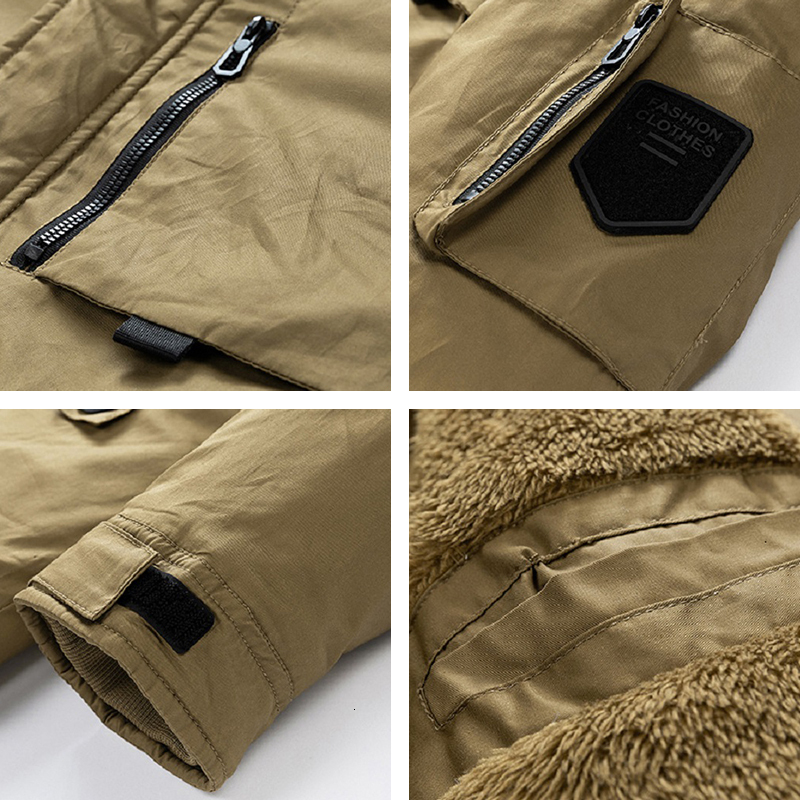 Winter Warm Long Thick Fur Collar Fleece Men Fashion Windproof Jacket Detachable Hat Casual Parkas Male