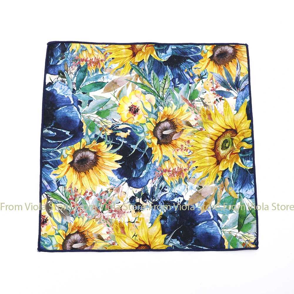 New retro garden oil painting 23cm hand-painted 100% cotton sunflower womens wedding party set pocket square gift accessories W240921