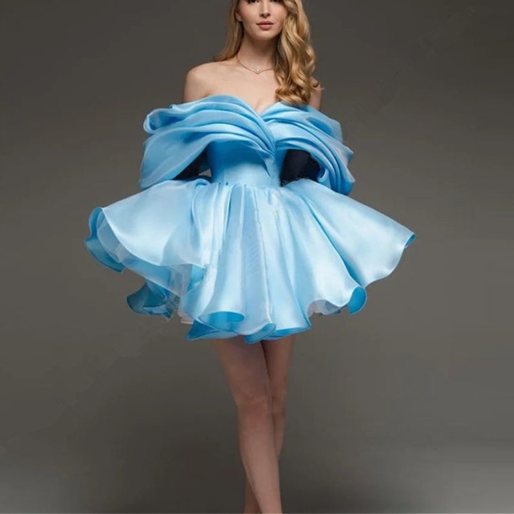 Arabic Puffy Sleeves Homecoming Dresses Knee Length Short Prom Formal Party Gowns Off The Shoulder Cocktail Evening Wear Custom Made Vestido De Novia