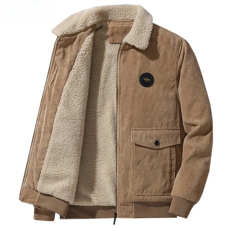 Winter Fleece Jacket Men Warm Thick Corduroy Fur Collar Coat Male Jacket Casual Fashion Outdoor Windproof Outwear Men 240911