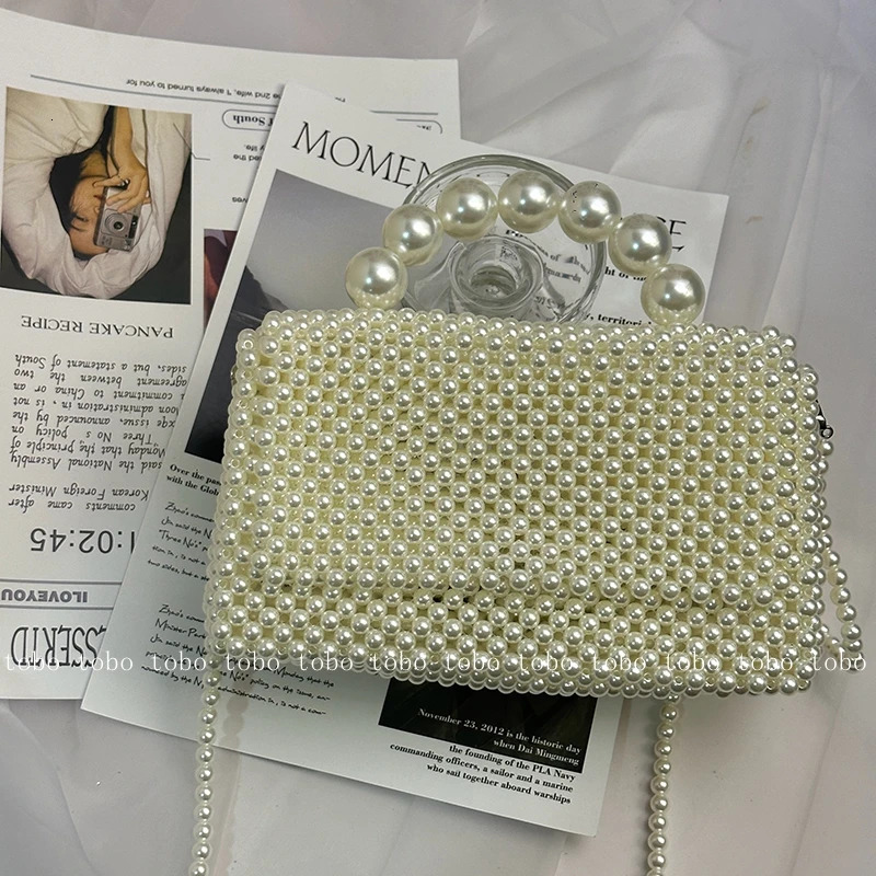 SHINE Pillow Comestic Pearl Beaded Box Long Belt Fashion Designer Crossbody Bags Unique Handle Ladies Vacation Travel Purses