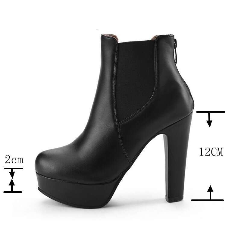 REAVE CAT Fashion Women's Ankle Boots Platform Sexy 12Cm High Black White Heels Shoes Ladies Zip Large Size 34-50 F1494