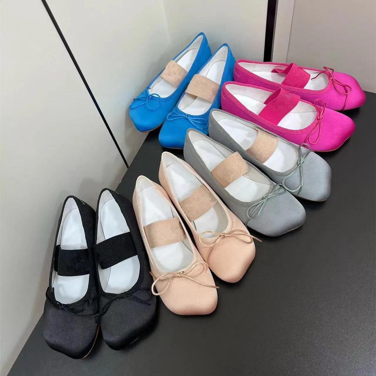 er shoes satin ribbon toe thick heel bow toe shoes womens ballet high heels backless high heels single shoes 240919