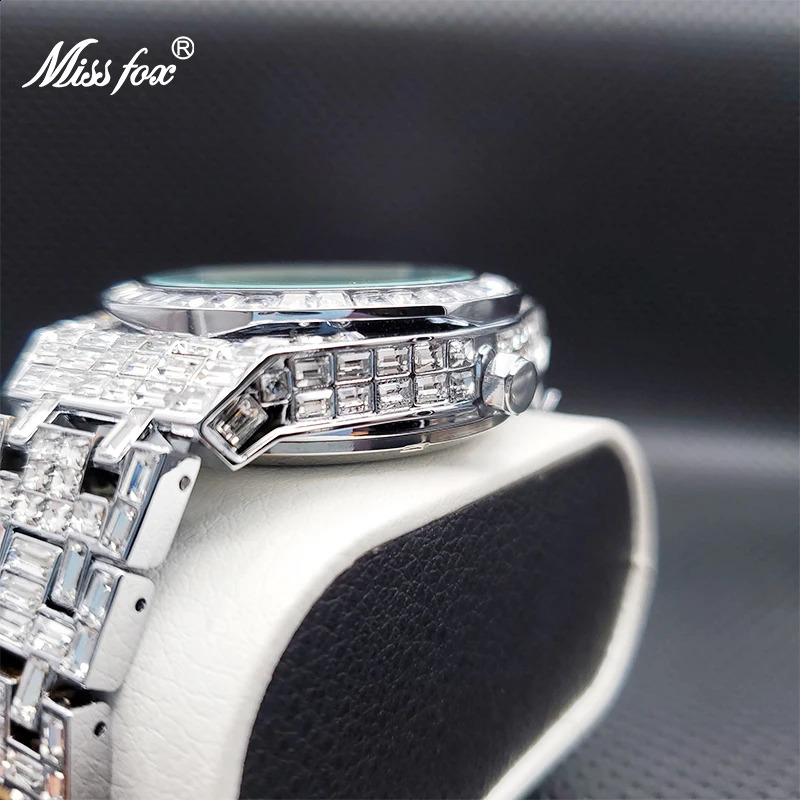 Skeleton Watch with Baguette Bezel Bracelet Mechanical Men Wristwatches Top Diamond Ice Out Automatic Watches 240909
