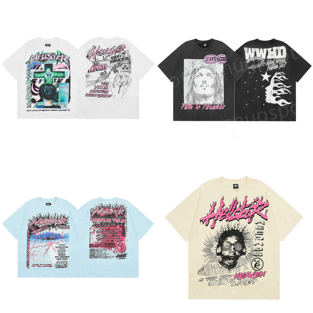 Designer Mens T shirts helleshirts High Quality Graphic t Shirt Mens Womens Short Sleeve Helles -start Vintage Wash Hip Hop High Street Graphic Loose Couples Top g5