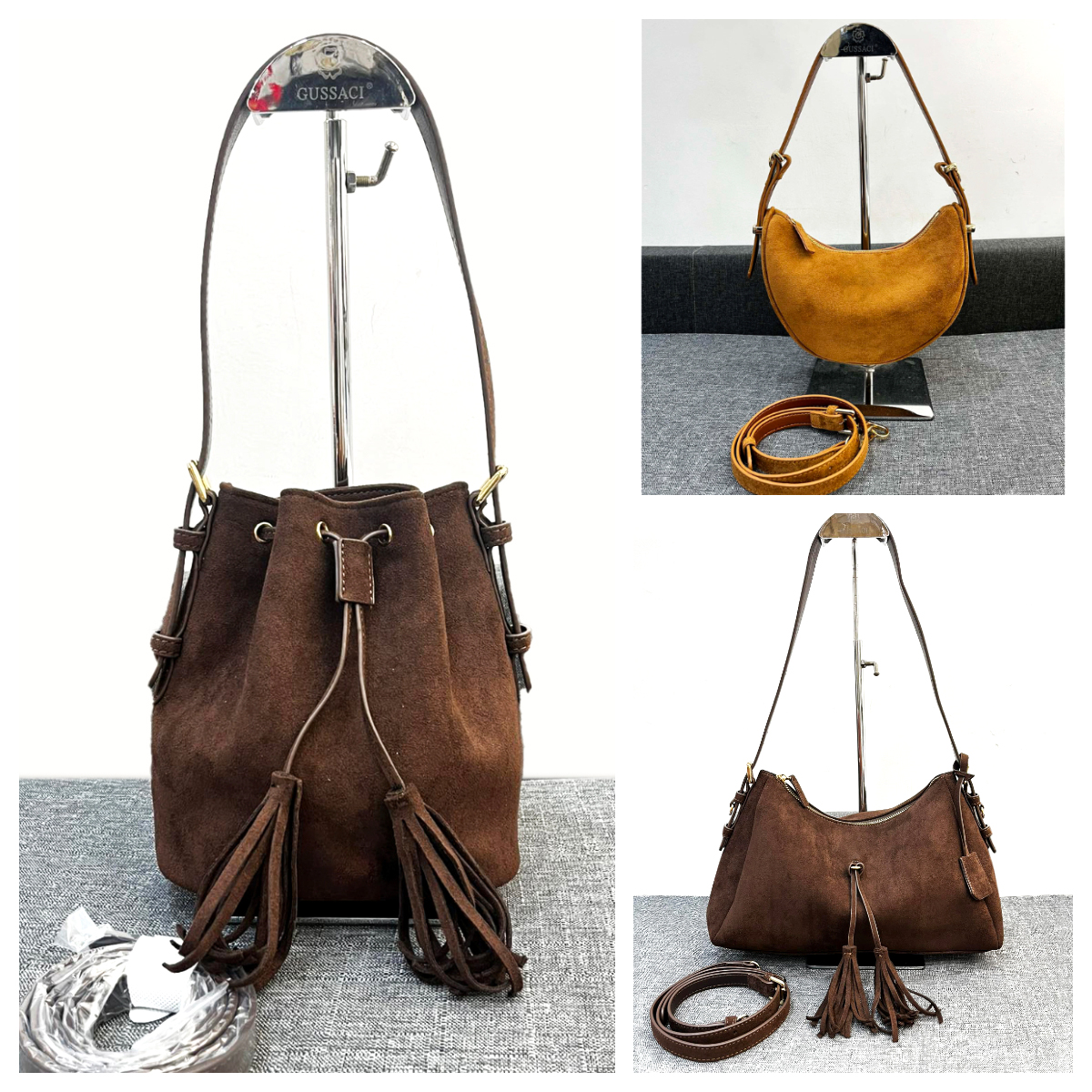 Fall winter Fashion womens Suede Handbags Designer Hobo Shoulder bags Cross Body Drawstring bucket bags Corduroy handbag Hobo Loop bags Half Moon bags Pea Buns