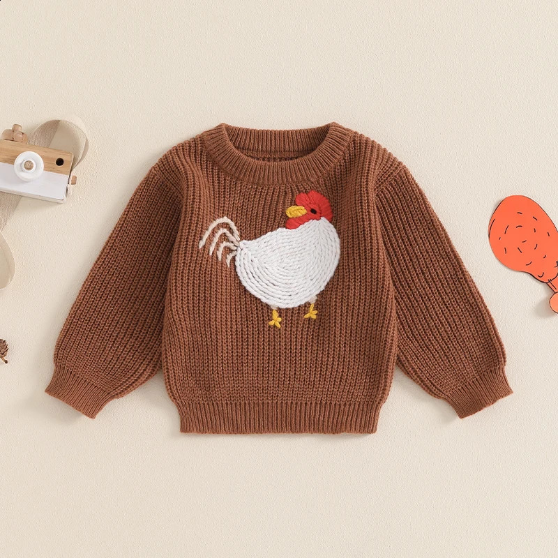 Retro winter born baby sweater casual rooster embroidery warm knit long sleeved floral baby knit 240918