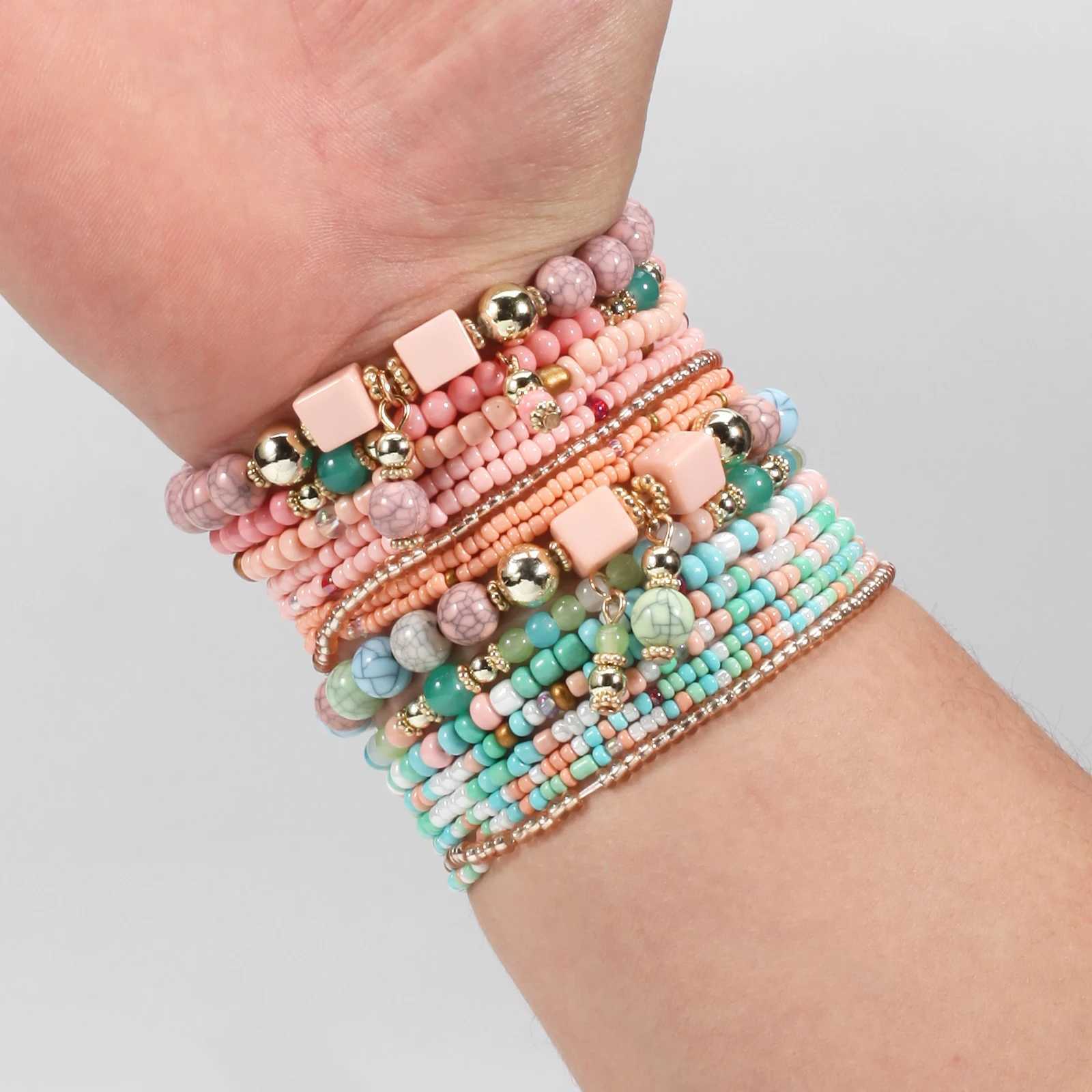 Bohemian Stackable Bead Bracelets for Women Stretch Multilayered Bracelet Set Multicolor JewelryX240921
