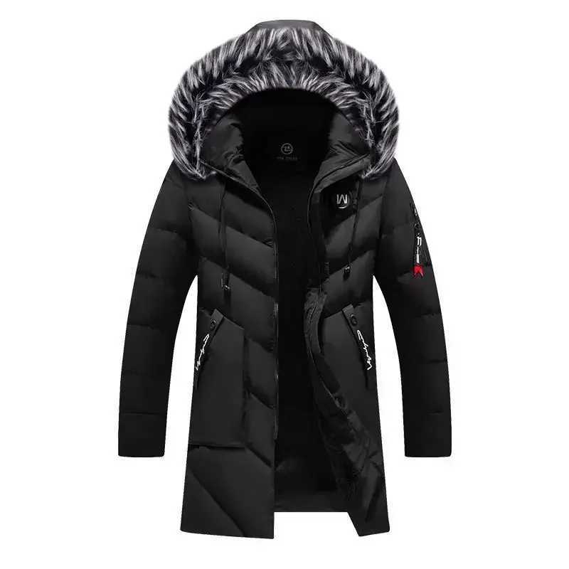 Men's Down Parkas Male Autumn Winter Mens Thickened Warm White Hooded Jacket Parkas Multi Pockets Padded Overcoat Long Men Windproof Jacket Coats