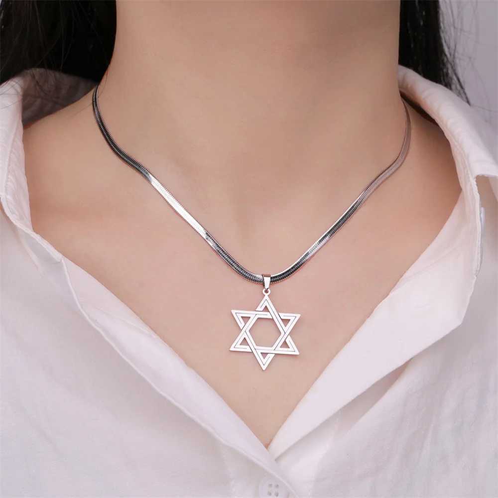 My Davids Star pendant necklace suitable for women Je six point star charm necklace stainless steel retro jewelry W240918