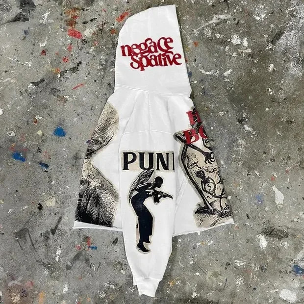 Y2K Goth Style Hoodie Men Retro Mummy Large Print Oversized Pullovers Loose Harajuku Hip Hop Streetwear Gothic Sweatshirt 240912