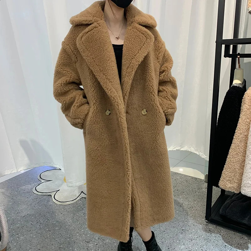 Womens Winter Thick Warm Teddy Coat Wool Long Coat Womens Coat Natural Fur S7480A 240921CJ