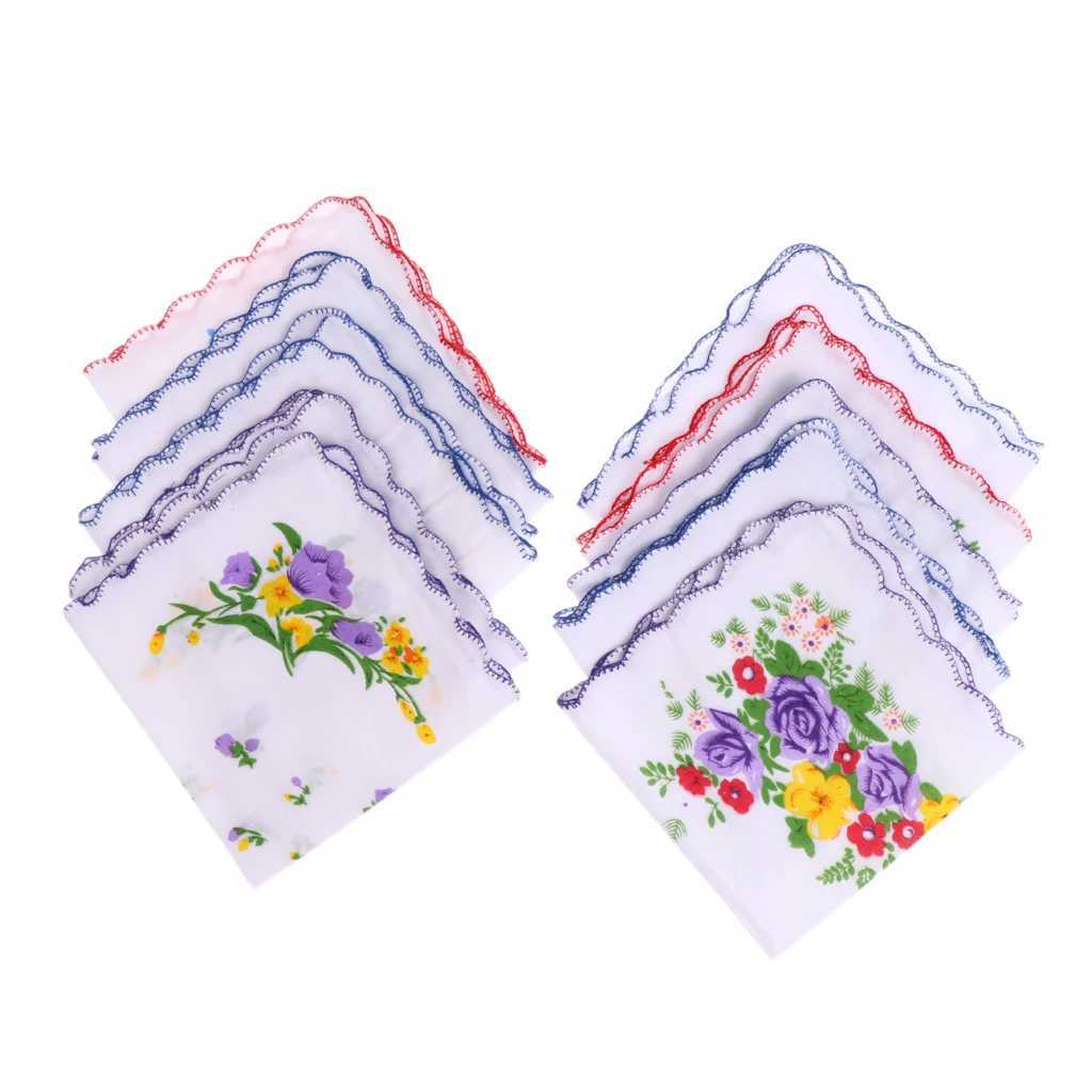 10Pc Vintage Flower Handkerchief Square Hankies Hanky Women Kids GiftX240921