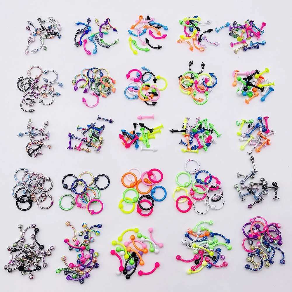 10pcs Mix Bar Ball Ring Spiking Stainless Steel Ear Eyebrow Lip Nose Hoop Tongue Piercing Set For Women Men Jewelry Earring Y240921
