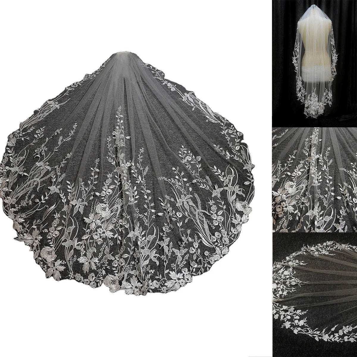 Classic Wedding Veil Appliques One Layer Long Fingertip Length Bridal Veils Applique Bead Edge Wedding Accessories Custom Made