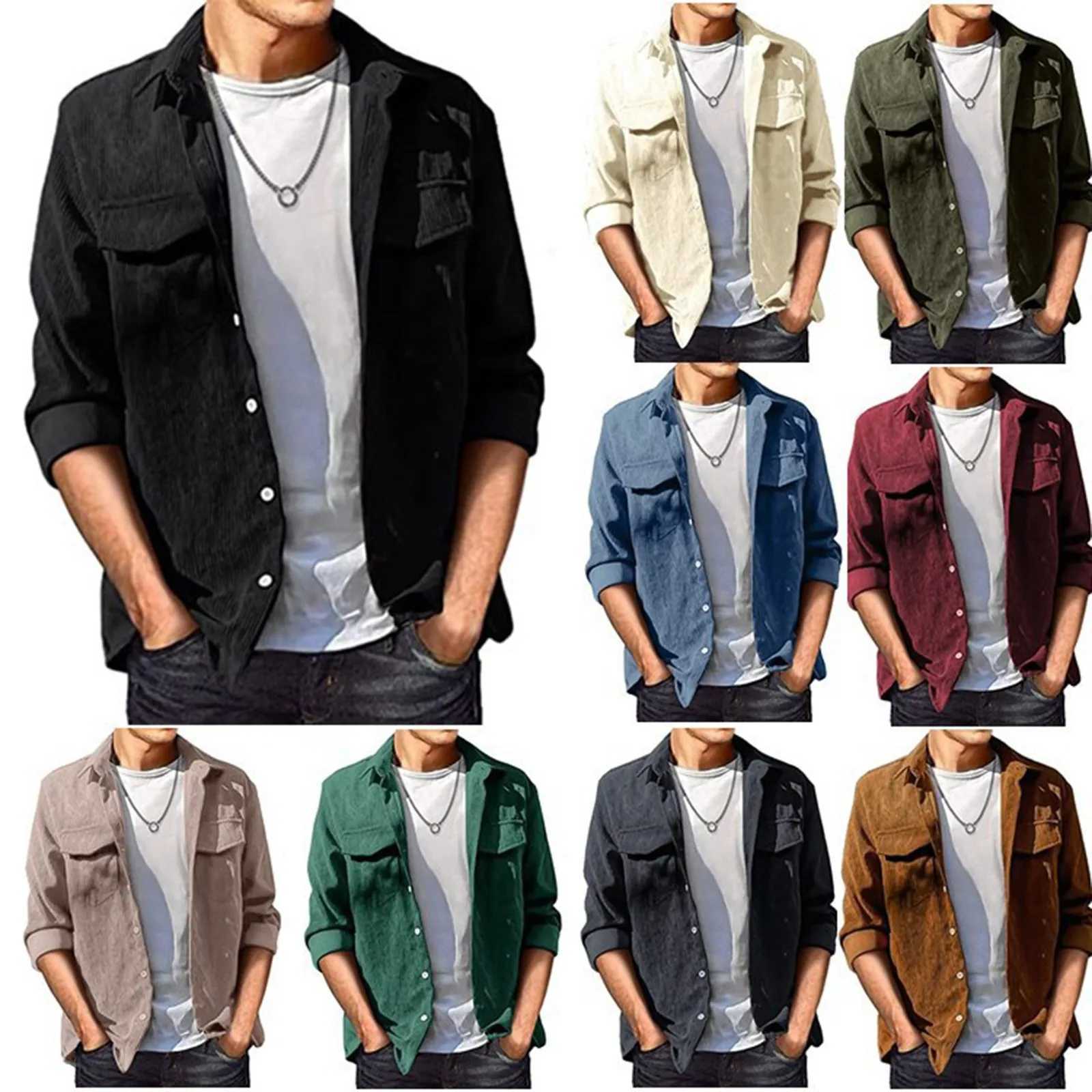 Mens Fashion Simple Solid Pocket Cardigan Button Sweater Jacket Casual Fitted Dress Shirt Bulk Large Short M240921